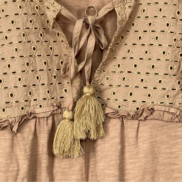 Loft Blouse Womens Size Medium Brown Pullover Lightweight Tassle Tie Front - Picture 6 of 9